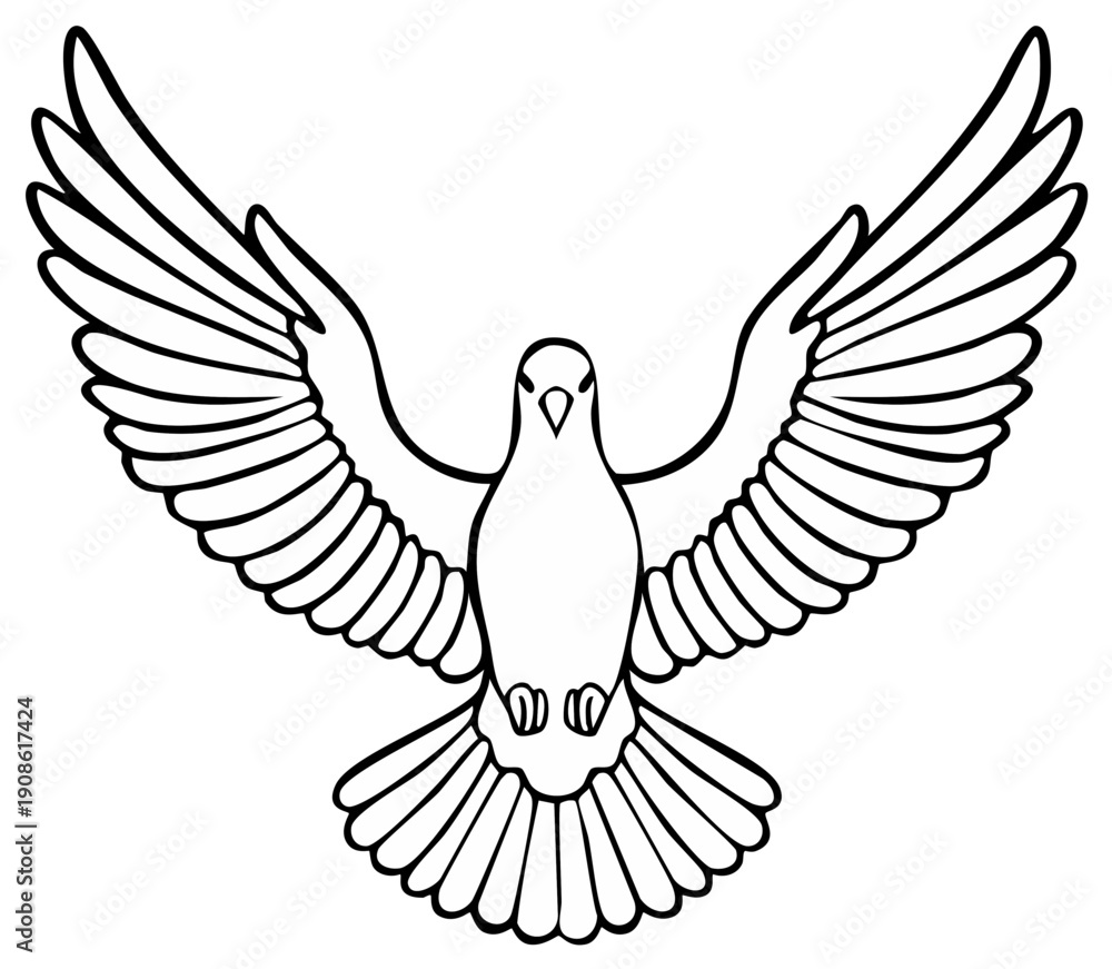 Obraz premium Elegant Dove in Flight Illustration Symbolizing Peace and Hope with Outspread Wings
