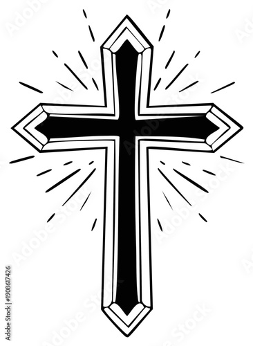 Christian cross symbol with radiating lines, religious icon.