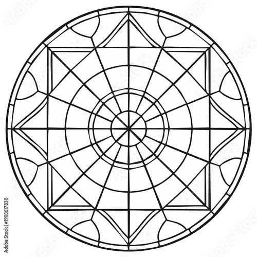 Circular Geometric Mandala Pattern with Radial and Square Divisions