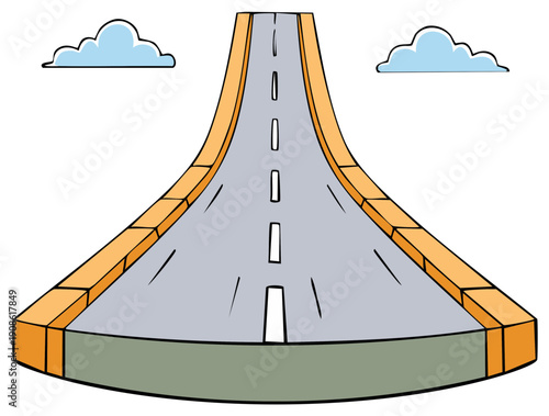 Stylized Cartoon Road Stretching into Distance with Clouds Above