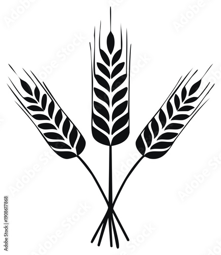 Black and white graphic of wheat stalks with grain, symbol for agriculture and harvest.