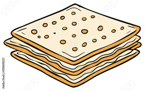 Stacked plain square crackers food illustration crunchy snack item