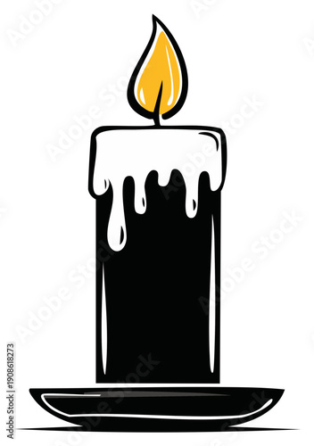 Elegant Decorative Candle with Dripping Wax and Flickering Flame