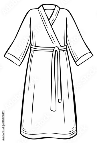 Outline Illustration of Elegant Bathrobe with Belt Tied in Bow Shape, Clothing Icon