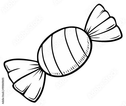 Wrapped candy illustration isolated on white. Black and white drawing.