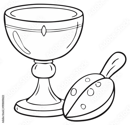 Outline Illustration of a Chalice and Sacred Host