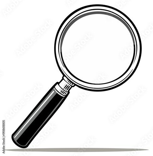 Magnifying glass detailed illustration search tool lens for exploration and discovery vector drawing looking closely