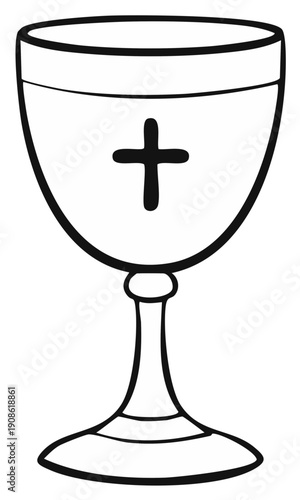 Christian Chalice With Cross Symbol Religious Iconography Simple Line Art