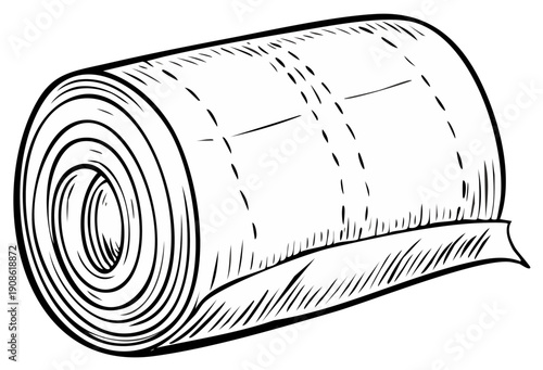 Rolled Camping Sleeping Pad Sketch Illustration