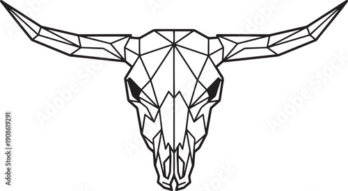 Geometric Bull Skull Vector Graphic, Low Poly Style for Western or Tribal Design