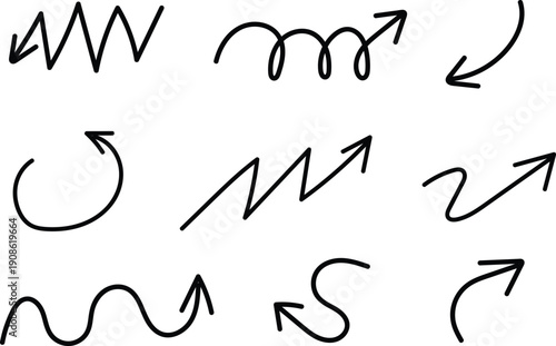 Black arrow hand-drawn doodles icon set, arrow set.