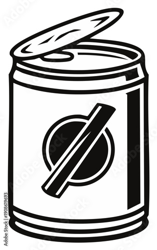 Black and white illustration of an open aluminum soda can.