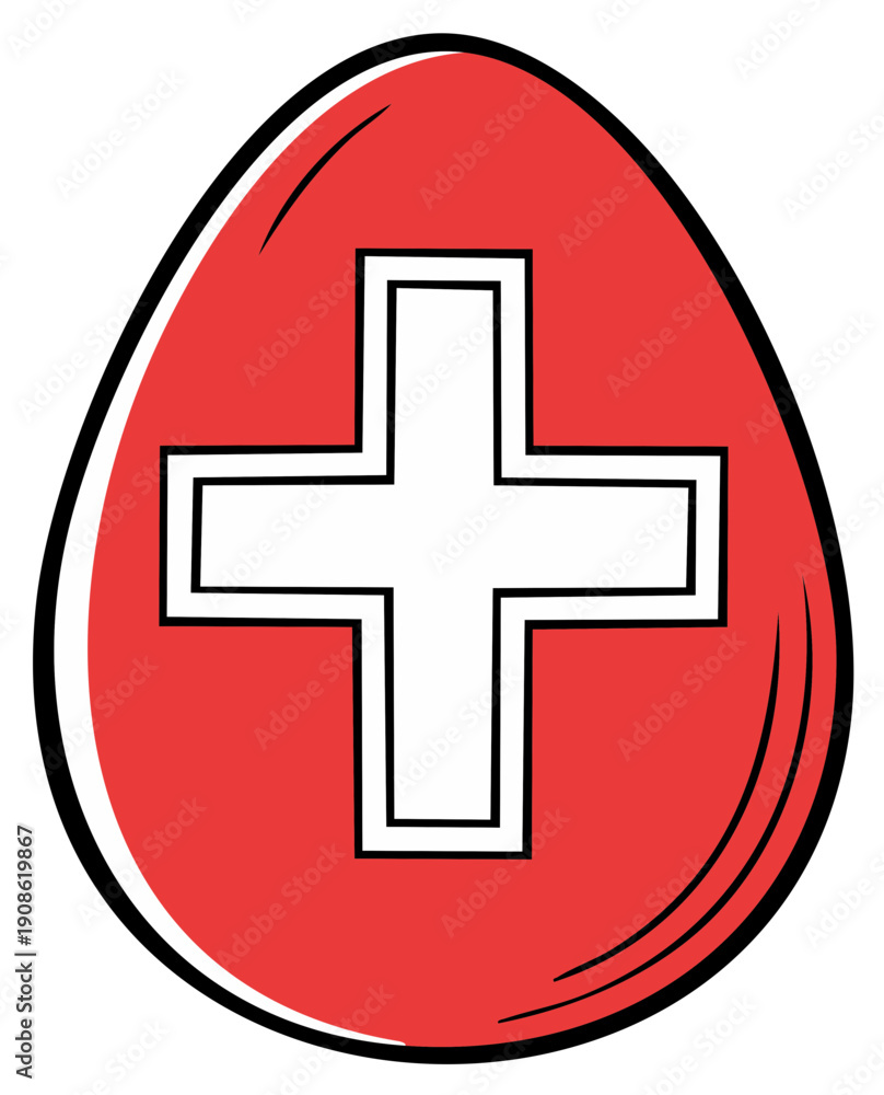 Obraz premium Swiss flag design on a red Easter egg cartoon vector illustration
