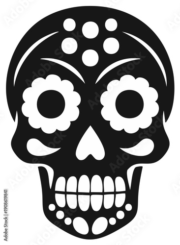 Black and White Sugar Skull Icon for Day of the Dead Celebration