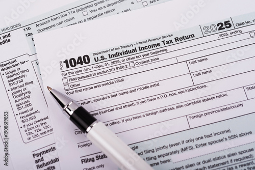 Close up of US Individual Tax 1040 form