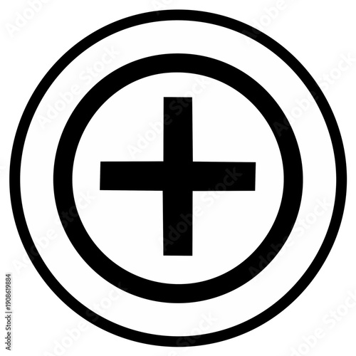 Black and white plus sign icon inside a circle