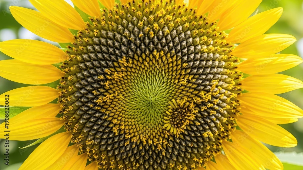 Obraz premium Vibrant sunflower close-up with bright yellow petals and detailed center