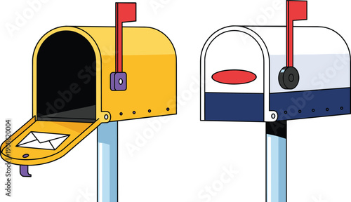 Residential mailboxes with raised flags vector illustration postal communication delivery concept design