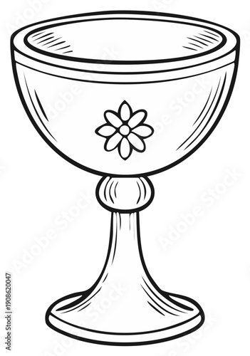 Ornate Chalice With Floral Emblem Line Art Illustration