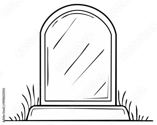 Cartoon tombstone line art illustration. Spooky Halloween gravestone sketch isolated for design.