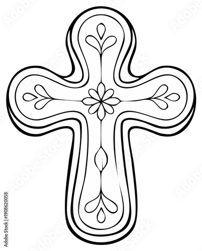 Ornate Christian cross illustration with floral and leaf embellishments