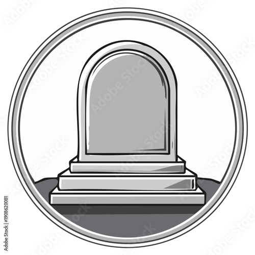 Tombstone Illustration within a Circle Graphic Symbol Grave Marker RIP Resting Place Memorial Stone Silhouette Icon