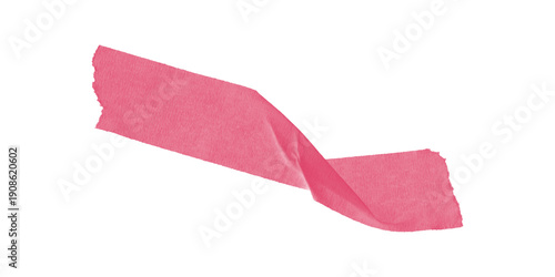 Bold fuchsia pink adhesive tape with torn textured edges gracefully twists and floats against a stark black background