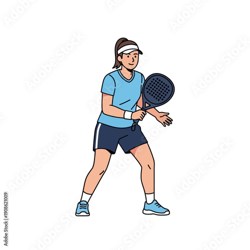 Woman playing padel tennis, holding racket, ready to hit ball, sport lifestyle