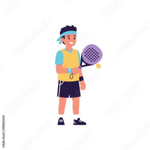 Young Man Playing Padel Tennis with Racket and Ball, Sports Lifestyle