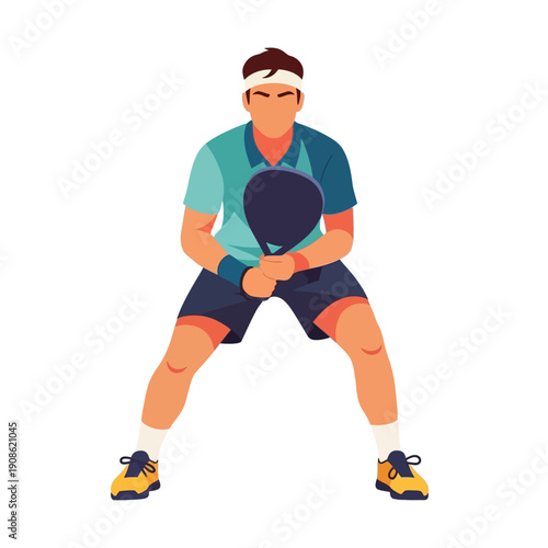 Male Tennis Player Ready to Serve, Athletic Stance, Sports Equipment, Outdoor Court