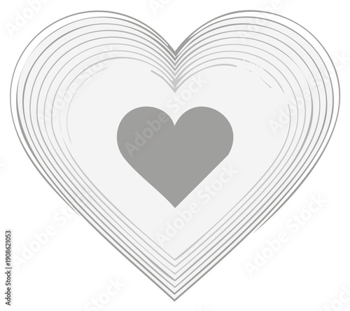 Stylized Gray Heart with Concentric Outlines Modern Graphic Icon