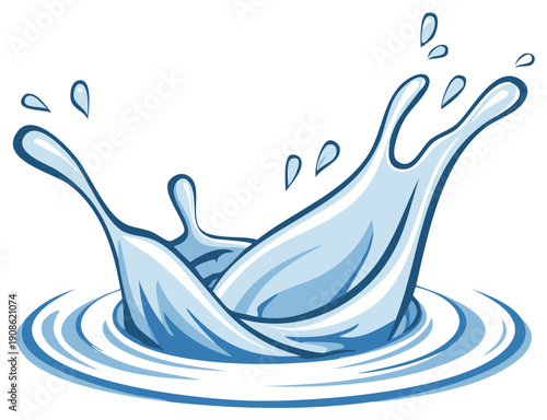 Animated Blue Water Splashing with Droplets Cartoon Style Image Resource