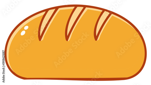 Golden Loaf of Bread with Scored Top Cartoon Illustration
