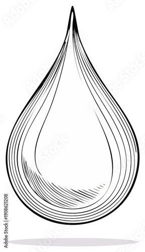 Simple Stylized Black and White Water Droplet with Internal Line Art Shading and Shadow
