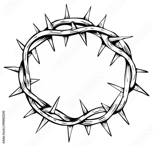 Hand Drawn Sketch of a Thorny Crown of Thorns Symbolizing Sacrifice and Suffering