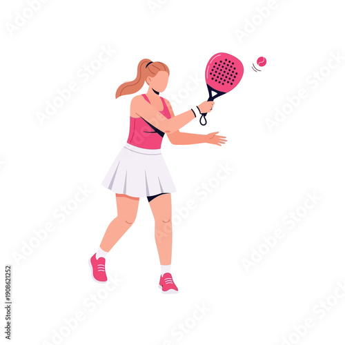 Woman playing padel tennis, hitting ball with racket, active lifestyle, sports concept