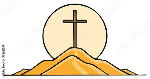 Hilltop cross Christian faith symbol hope belief drawing religious artwork spirituality graphic element easter