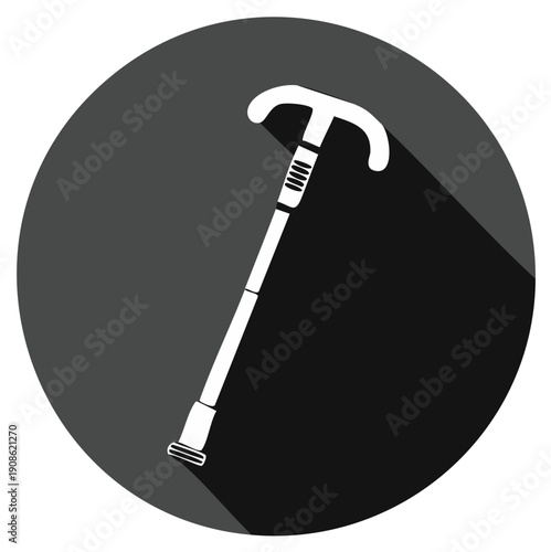 Walking cane, icon illustration in monochrome, disability mobility for elderly or disabled individual in need of assistance.