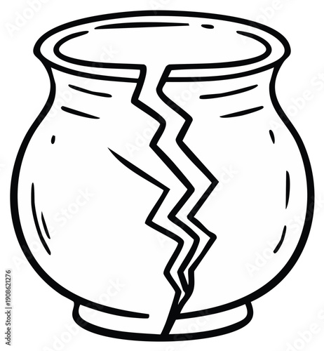 Cracked Ceramic Pot with Jagged Split