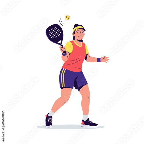 Woman playing padel tennis, hitting ball with racket, active lifestyle, sports concept