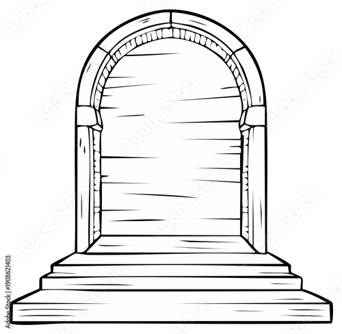 Archway Illustration in Black and White Design, Architectural Element