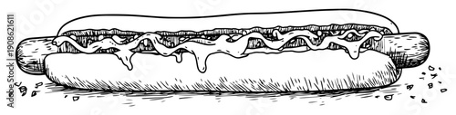 hand drawn hot dog sketch illustration