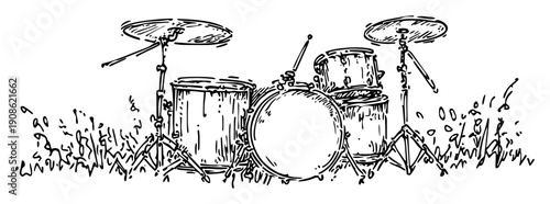 hand drawn drum set sketch illustration