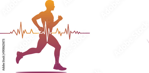 Running Woman Heartbeat Fitness Cardio Health Sport Illustration Vector