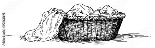 hand drawn woven basket with fabric sketch