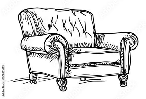 hand drawn vintage armchair sketch illustration