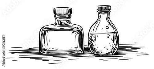 hand drawn glass bottles sketch illustration