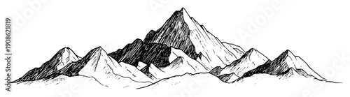 hand drawn mountain range sketch illustration