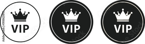 Premium VIP Membership Icon Set, Luxury Loyalty Program Badge, Royal King Crown Symbol, Exclusive Access Label, Gold Elite Member Quality