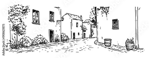 hand drawn european street scene sketch